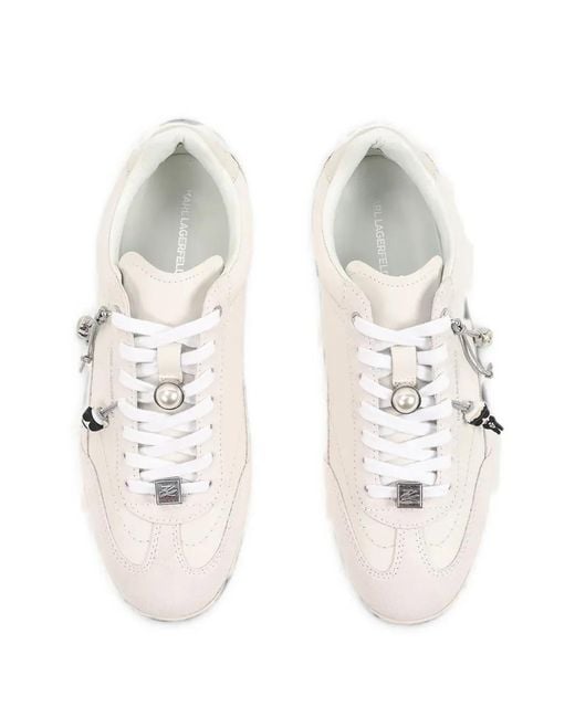 Karl Lagerfeld White Charm-Embellished Panelled Sneakers