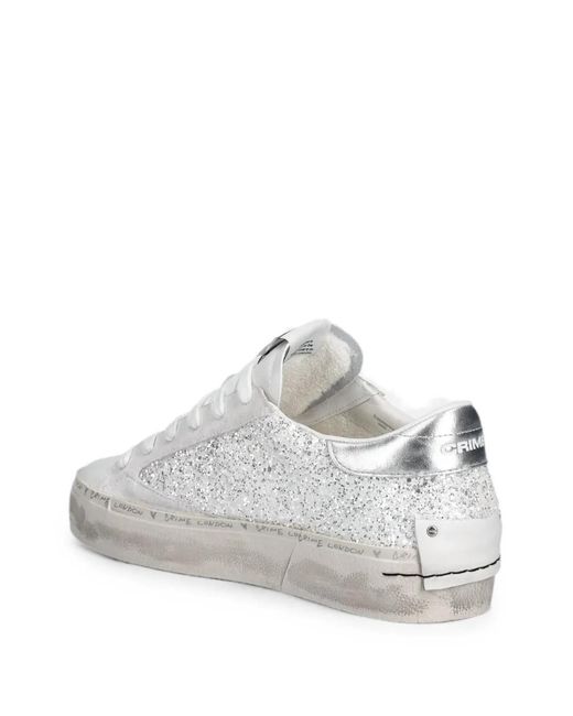 Crime London White Glitter-Embellished Leather Sneakers
