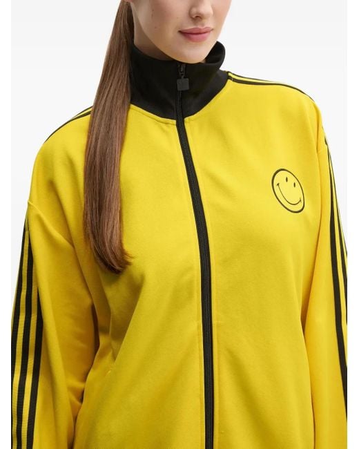 Adidas Yellow Smiley Three-Stripe Track Top