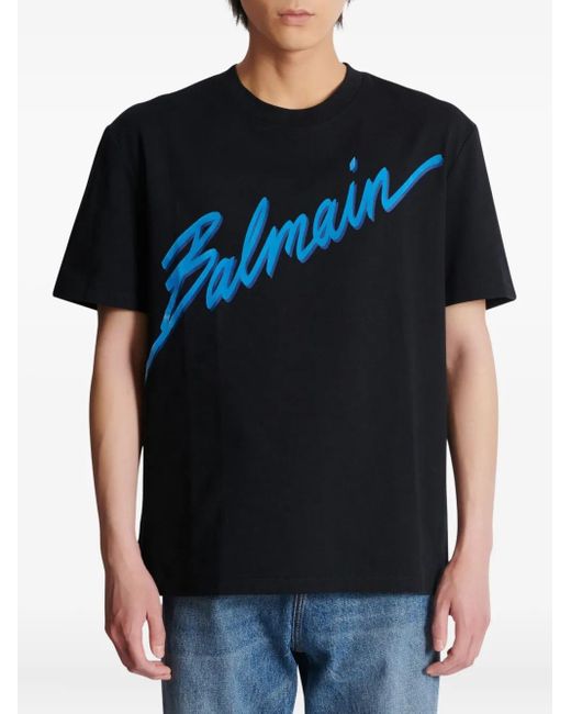 メンズ Balmain Flocked-finish T-shirt Black