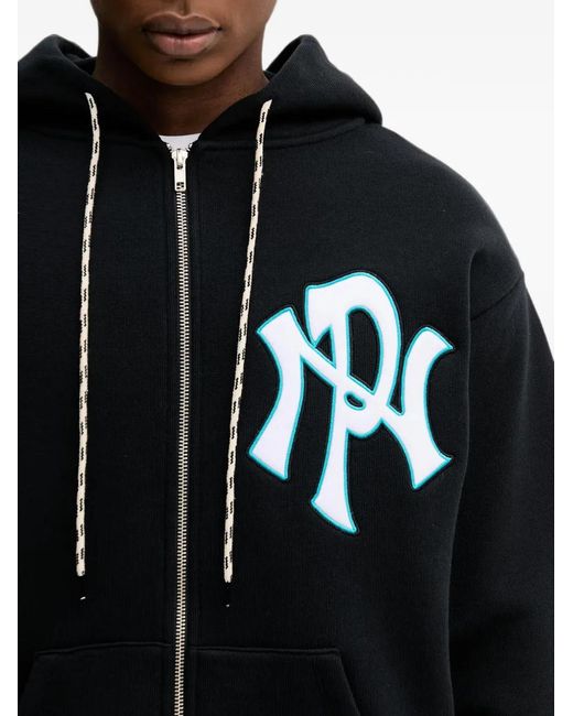 No Problemo Black Logo-Patch Zip-Up Oversized Hoodie for men