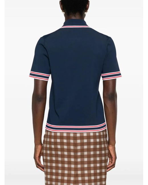 Gucci Blue Striped-Edge Ribbed Polo Top
