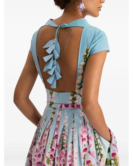 Oscar de la Renta White Floral-Pattern Midi Dress