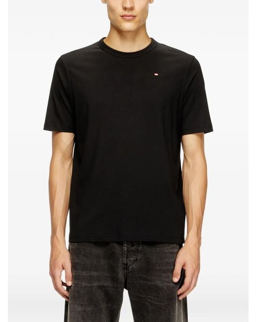 DIESEL Black Cotton T-Shirt With Logo Embroidery for men