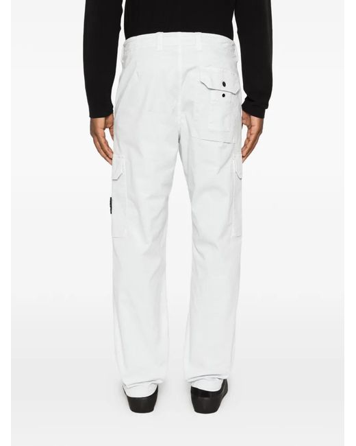 Stone Island White 3100011 Organic Cotton Stretch Broken Twill 'Old' Effect Cargo Pants for men