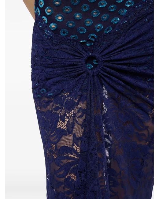 Rabanne Blue Trompe-L'Œil-Effect Lace Maxi Skirt