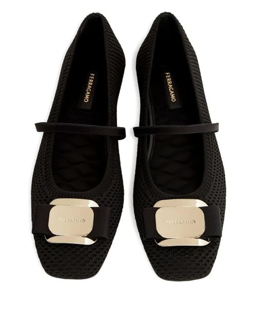Ferragamo Black Vara-Plate Ballet Flats
