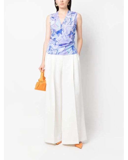 BCBGMAXAZRIA Blue Marbled-Pattern Sleeveless Blouse