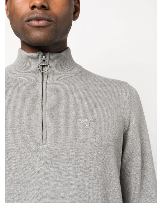 Barbour Gray Embroidered-Logo High-Neck Jumper for men