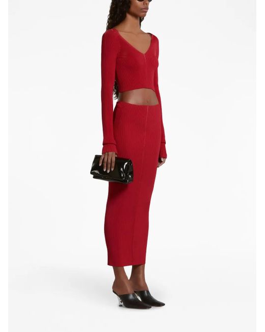 Marni Red Ribbed V-Neck Jumper