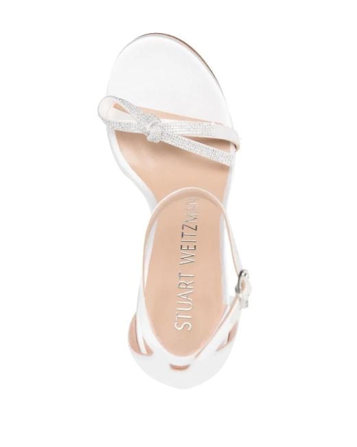 Stuart Weitzman White Nudist Crystal-Bow Sandals