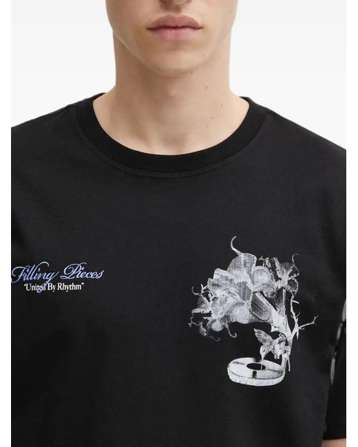 Filling Pieces Black Graphic-Print Logo-Print T-Shirt for men
