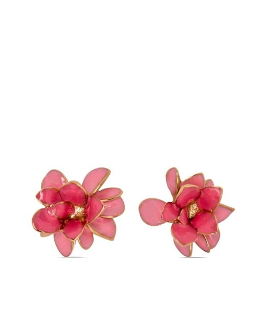 Oscar de la Renta Red Flower Enamel-detail Earrings