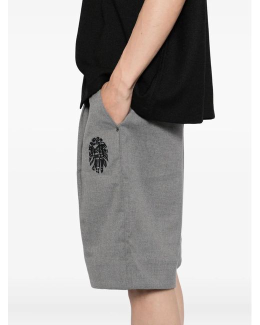 A Bathing Ape Gray Embroidered-Logo Shorts for men