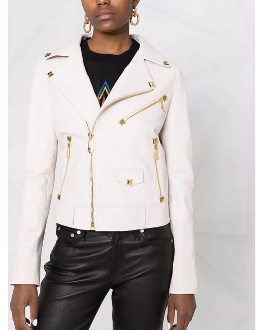 Philipp Plein Natural Studded Biker Jacket