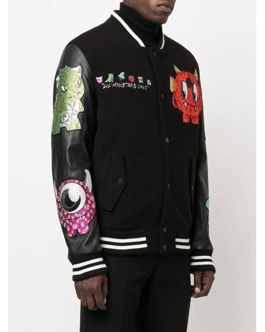 Philipp Plein Black Patch-Detail Varsity Jacket for men