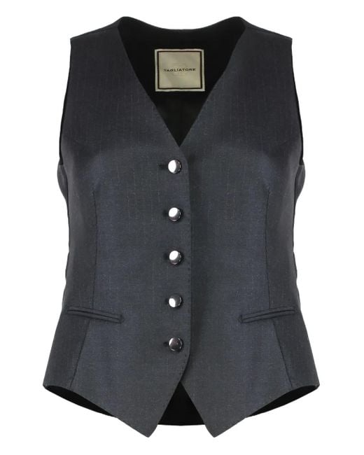 Tagliatore Black Single-Breasted Chalk-Stripe Waistcoat