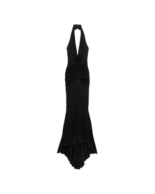 Blumarine Black Rose-Appliqué Halterneck Maxi Dress