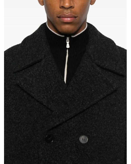 Harris Wharf London Black Double-Breasted Wool Peacoat for men