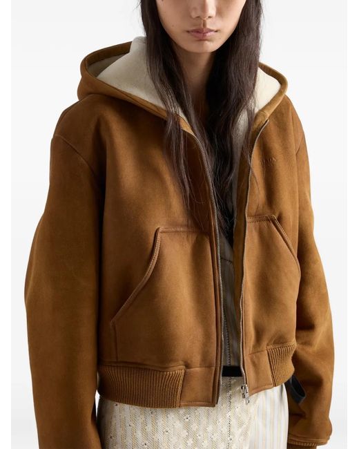Prada Brown Hooded Shearling Jacket