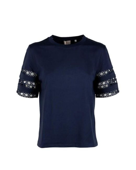 Marella Blue Guipure-Lace-Insert T-Shirt