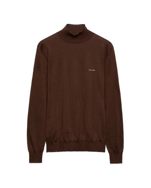 Prada Brown Ribbed Turtleneck Sweater for men