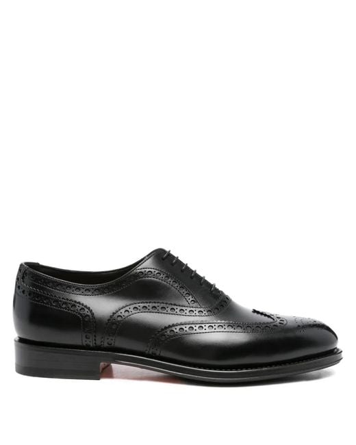 Santoni Black Perforated Leather Oxford Shoes for men