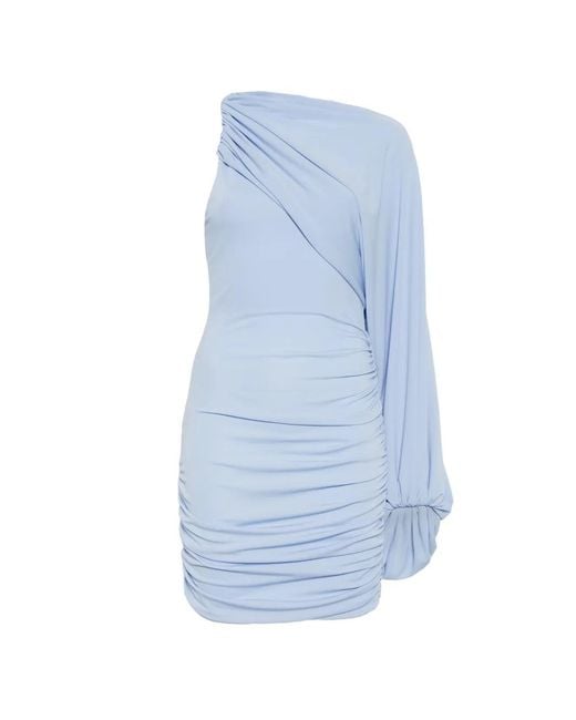 ANDAMANE Blue One-Shoulder Ruched Mini Dress
