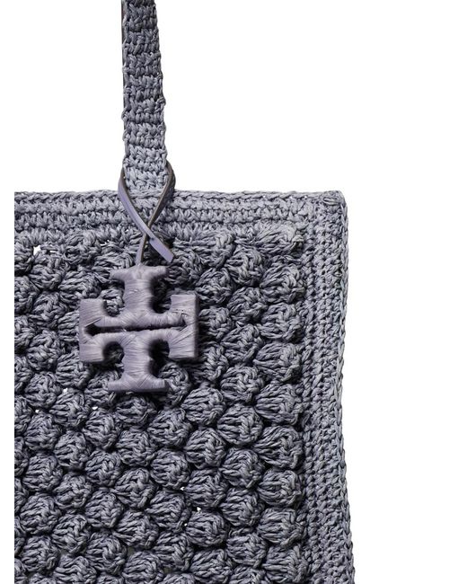 Tory Burch Blue Small Ella Hand-Crocheted Popcorn Tote Bag