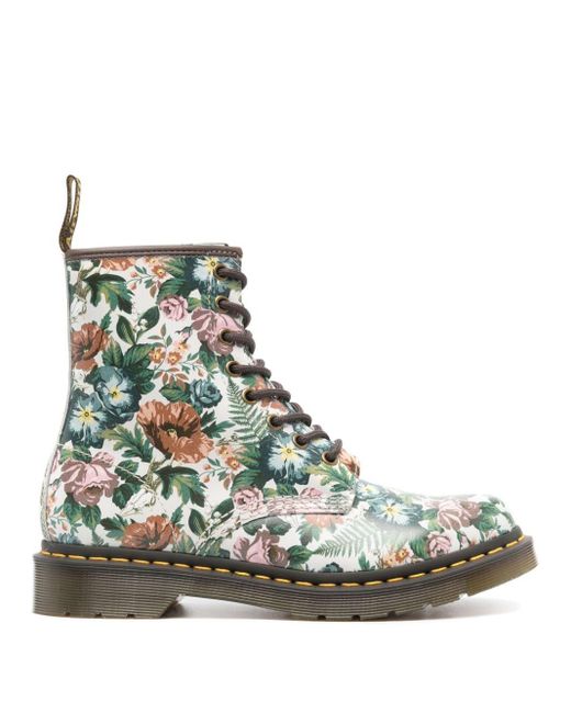 Dr. Martens White 1460 Floral-print Leather Boots