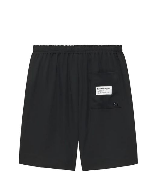 New Amsterdam Black Drawstring Logo-Patch Shorts