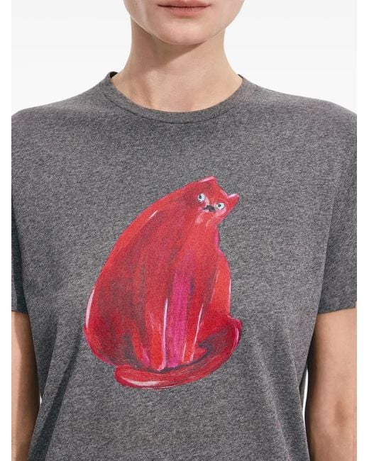 JNBY Gray Cat-Print Short-Sleeve T-Shirt