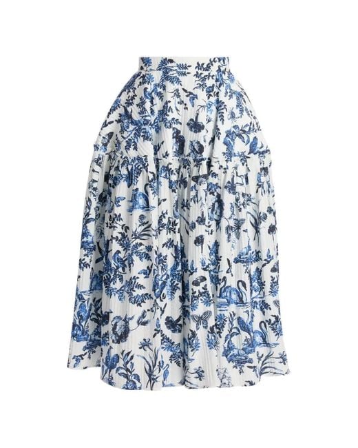 Erdem Blue Crinkled Jacquard Skirt
