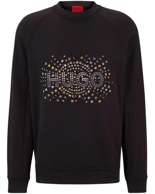 HUGO Black Logo-Studded Cotton Sweatshirt for men