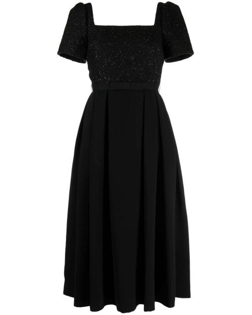Self-Portrait Black Bouclé-Panel Midi Dress