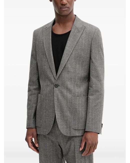 HUGO Gray Checked Single-Breasted Blazer for men