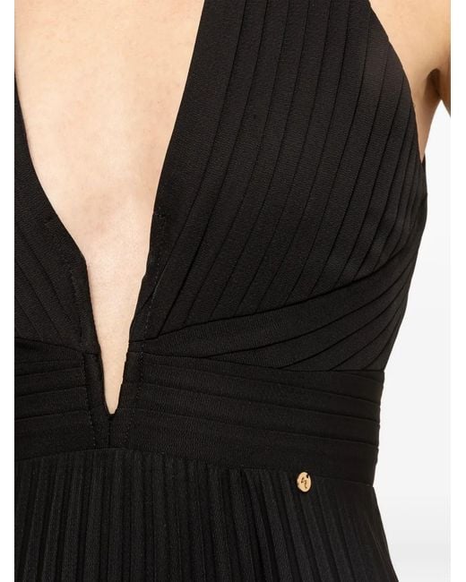 Nissa Black Pleated Satin Maxi Dress