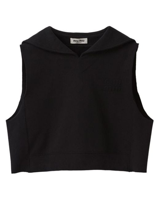 Miu Miu Black Sleeveless Cropped Fleece Sweatshirt