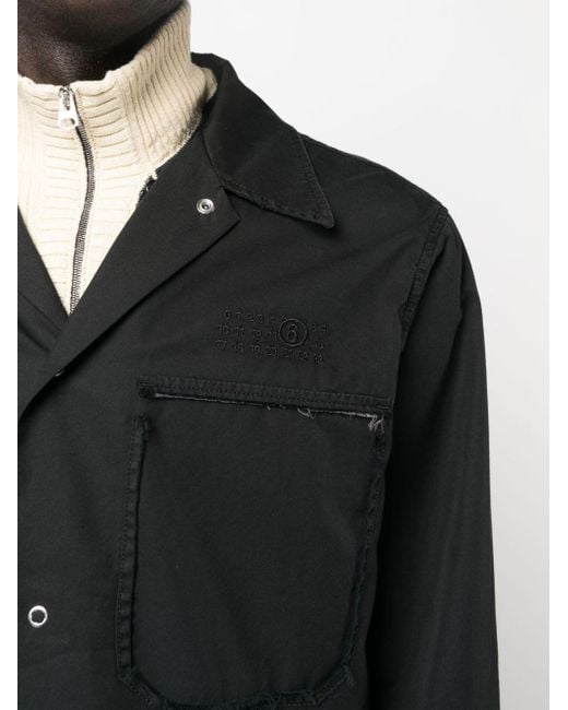 MM6 by Maison Martin Margiela Black Logo-embroidered Frayed-detailed Jacket for men