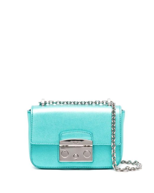 Furla Mini Metropolis Metallic Leather Crossbody Bag in Blue Lyst