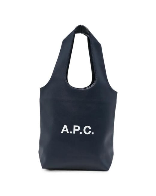A.P.C. Blue Small Ninon Logo-Print Tote Bag