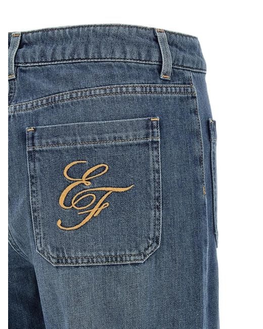 Elisabetta Franchi Blue Logo-Embroidered Patch-Pocket Denim Jeans