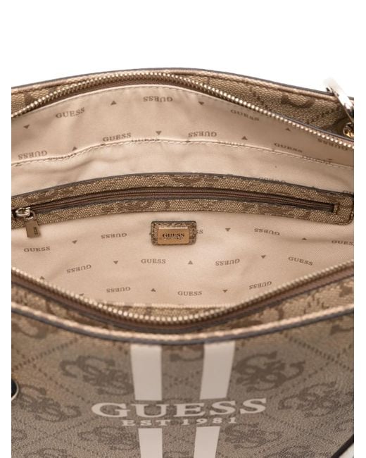 Guess White Logo-Plaque Stripe Tote Bag