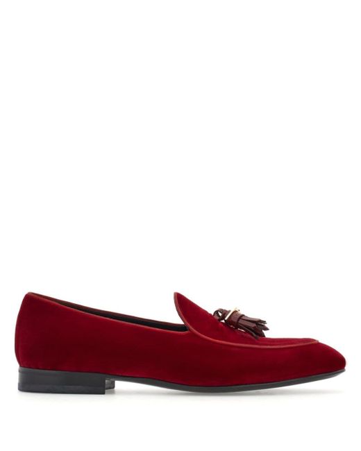 Ferragamo Red Tasselled Velvet Loafers for men