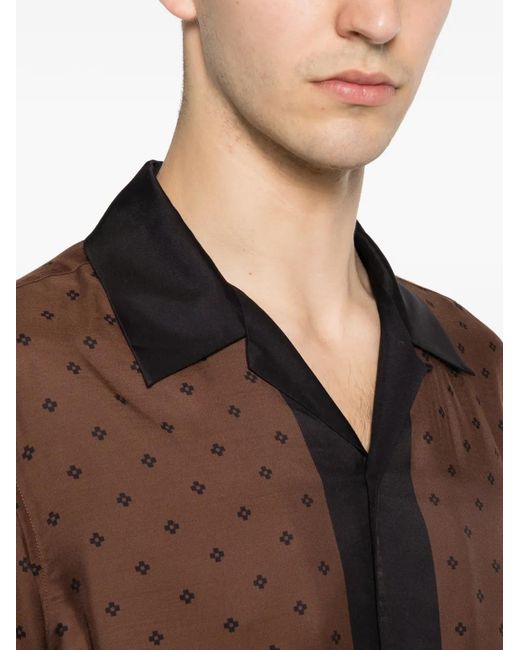 Sandro Brown Monogram-Pattern Shark-Collar Shirt for men
