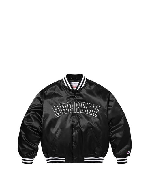 Supreme Black X Champion Satin Varsity Jacket for men