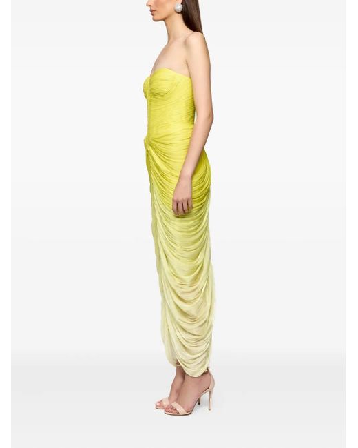 Ana Radu Yellow Strapless Draped Maxi Dress