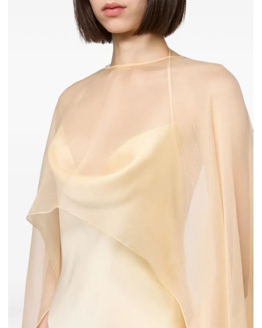 Atu Body Couture Natural Satin-Finish Silk-Cape Slip Maxi Dress