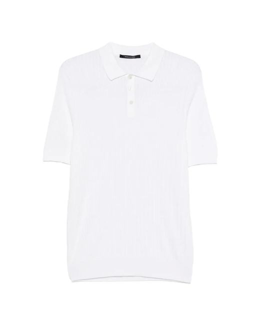 Tagliatore White Cable-Knit Polo Shirt With Ribbed Accents For for men