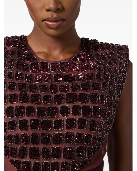 Elisabetta Franchi Purple Fitted Midi Dress With Glossy Embellishments
